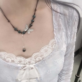 2024新款 民族风陶瓷毛衣链女古风文艺中国风蝴蝶配饰项链女 新中式