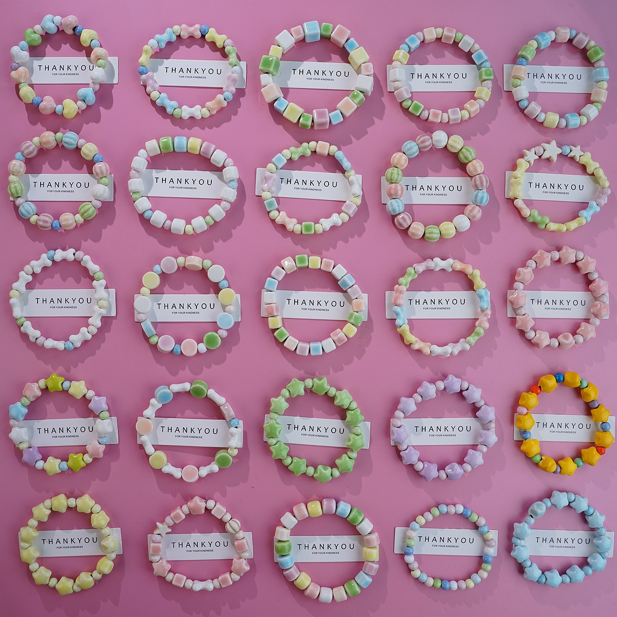 景德镇陶瓷手串彩陶珠子手链女文艺马卡龙色系地摊情侣闺蜜饰品