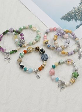 景德镇夏季陶瓷手串清新甜美饰品民族风创意多彩手链配饰