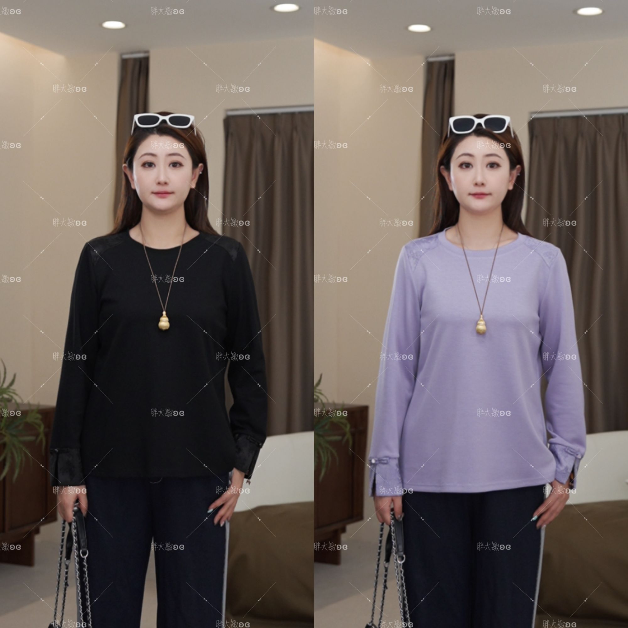 【秋款上新】PDM22515秋季新款圆领气质简约显瘦国风大码女装上衣