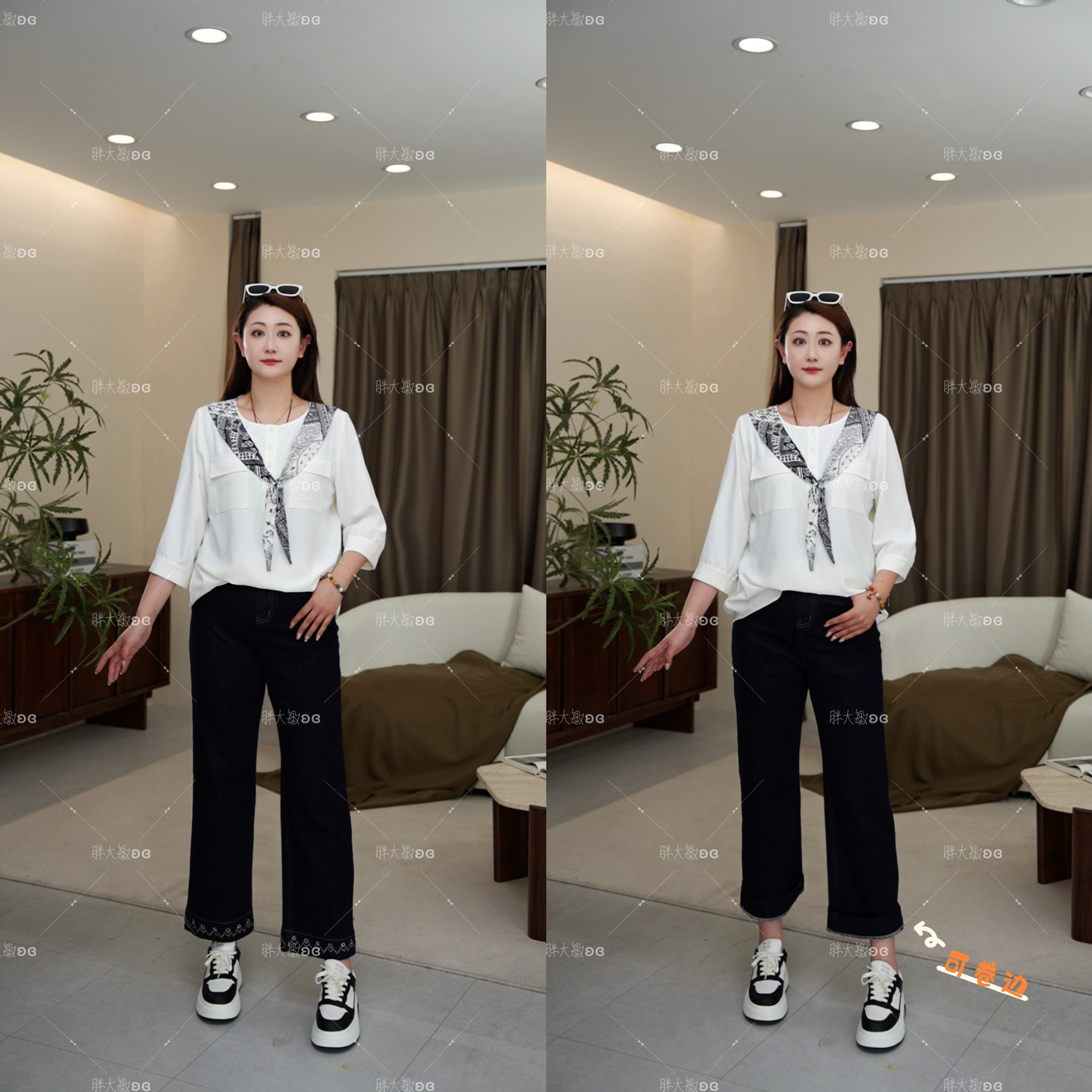 【秋款上新】PMM82115秋季新款百搭烟管九分直筒裤大码女装牛仔裤