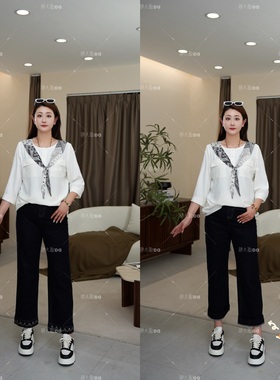 【秋款上新】PMM82115秋季新款百搭烟管九分直筒裤大码女装牛仔裤