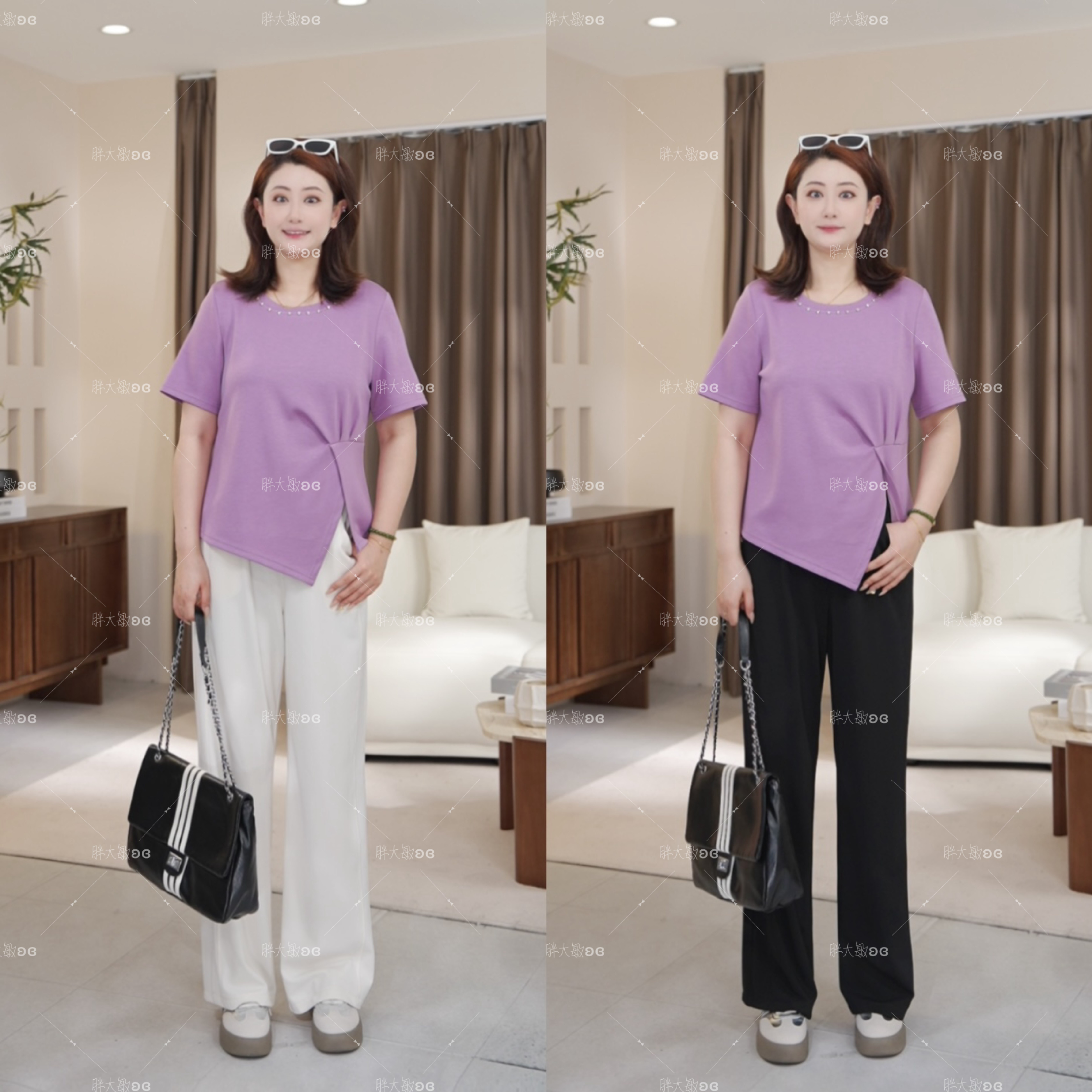 【上新仅裤子】PMM81775夏季新款通勤时尚高腰直筒休闲长裤【105-