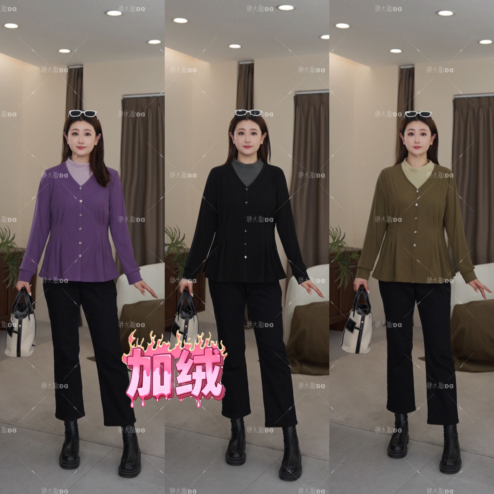 【上新】冬款上衣PMM82244新款法式优雅假两件撞色收腰大码女装上