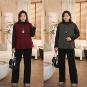 现货仅上衣 秋冬洋气撞色宽松显瘦大码 女装 PWD33410 衣长68