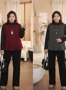 PWD33410【仅上衣】秋冬季洋气撞色宽松显瘦大码女装【衣长68】