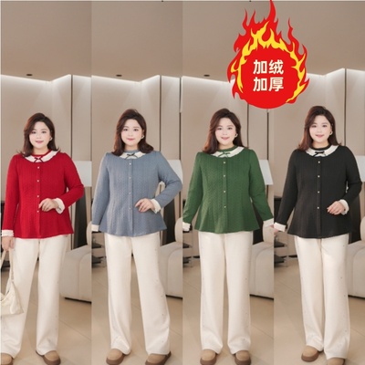 PWD33392【现货仅上衣】秋冬季花边蝴蝶结气质大码女装【衣长68】