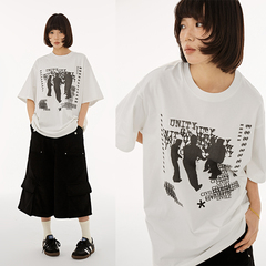 DBSC原创美式复古手绘趣味印花短袖夏季休闲宽松圆领T恤男女同款