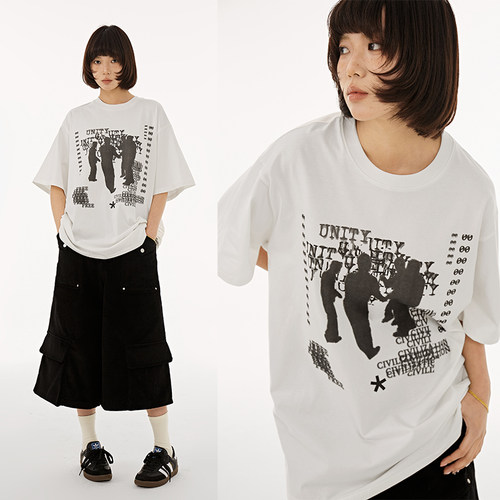 DBSC美式复古手绘印花短袖T恤