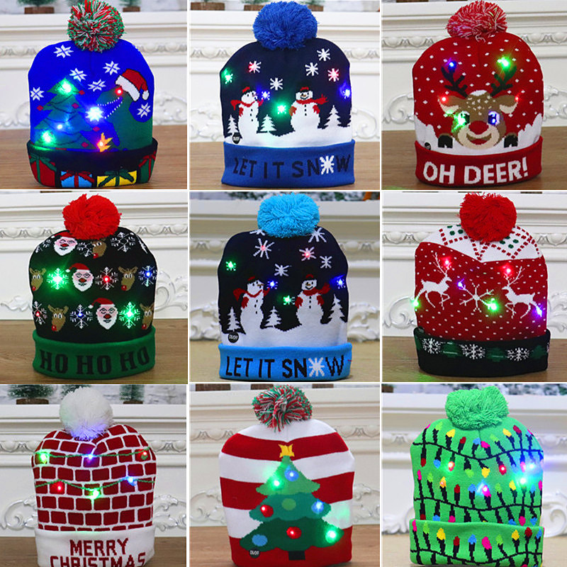 Santa hat for adults and children knitted colorful glow