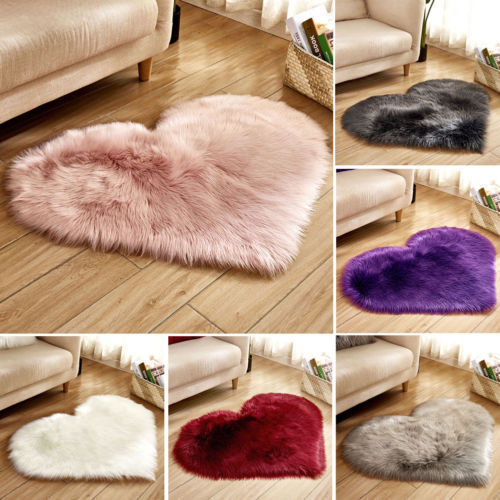 Heart Shaped Fluffy Rug Floor Mat Faux Fur Bedroom Carpet