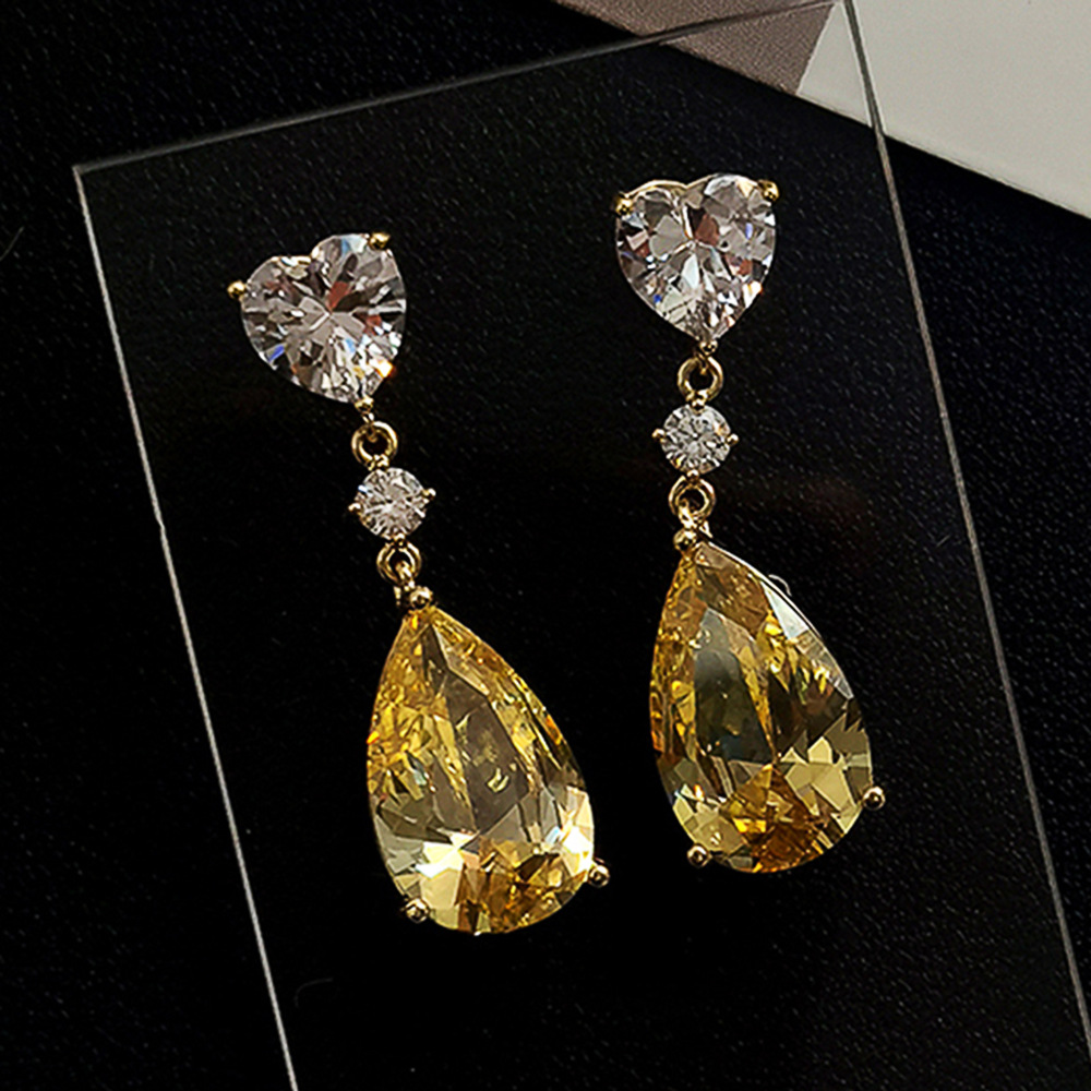 Water Drop Shiny Yellow Dangles Luxury Women Earrings