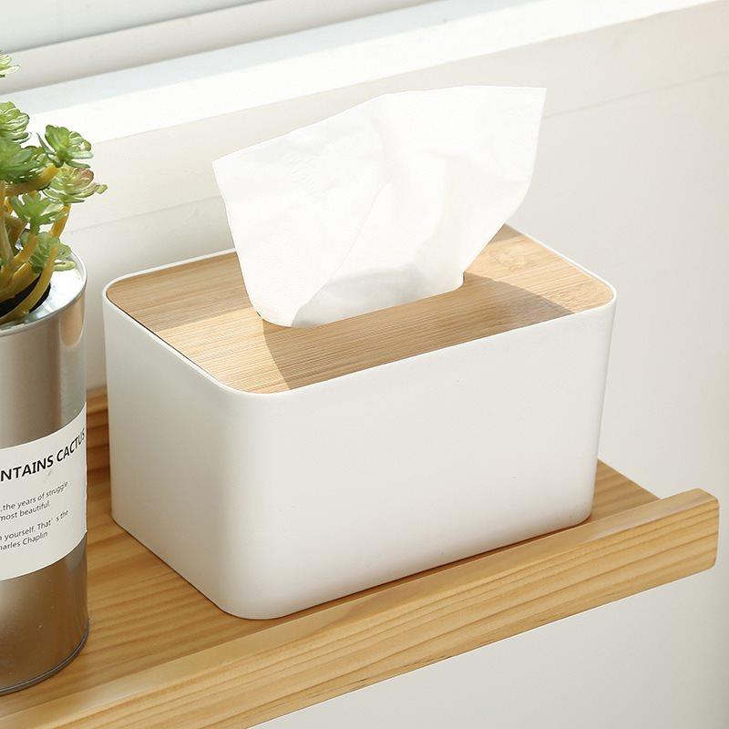 tissue box room paper storage napkin holder  收纳竹盖纸巾盒