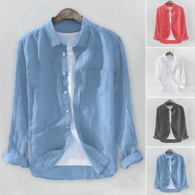 2023 Summer Plus Size Men's Baggy Solid Cotton Linen Long