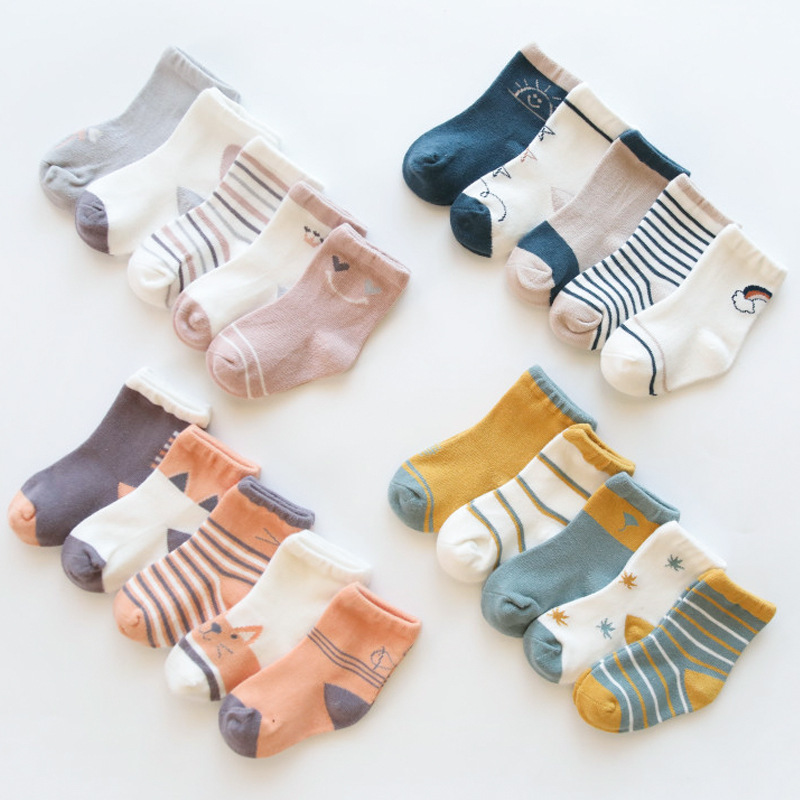 Children Soft Combed Cotton Socks Cute Tube Stripe Cartoon