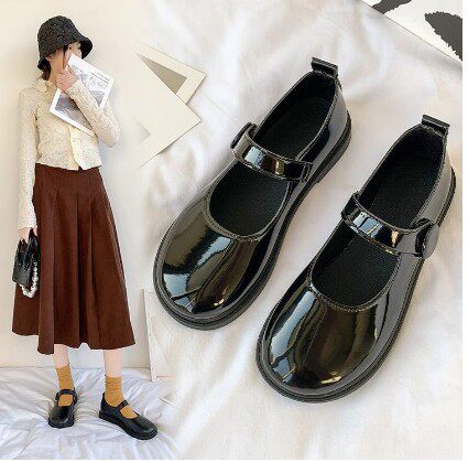 日系魔术贴小皮鞋女学生鞋