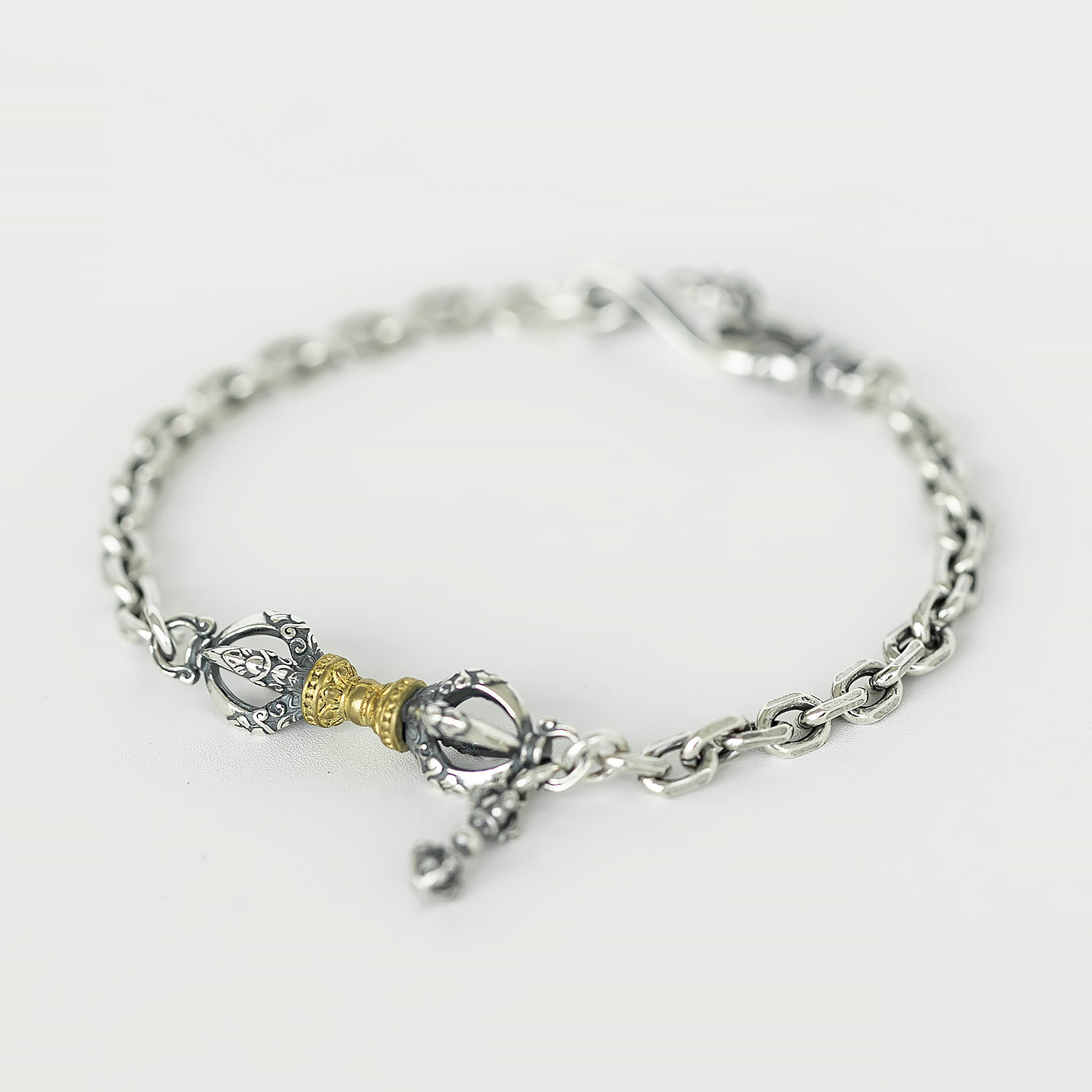 纯银S925复古做旧金刚杵手链