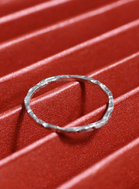 光面锤纹戒指纯银925清新女款