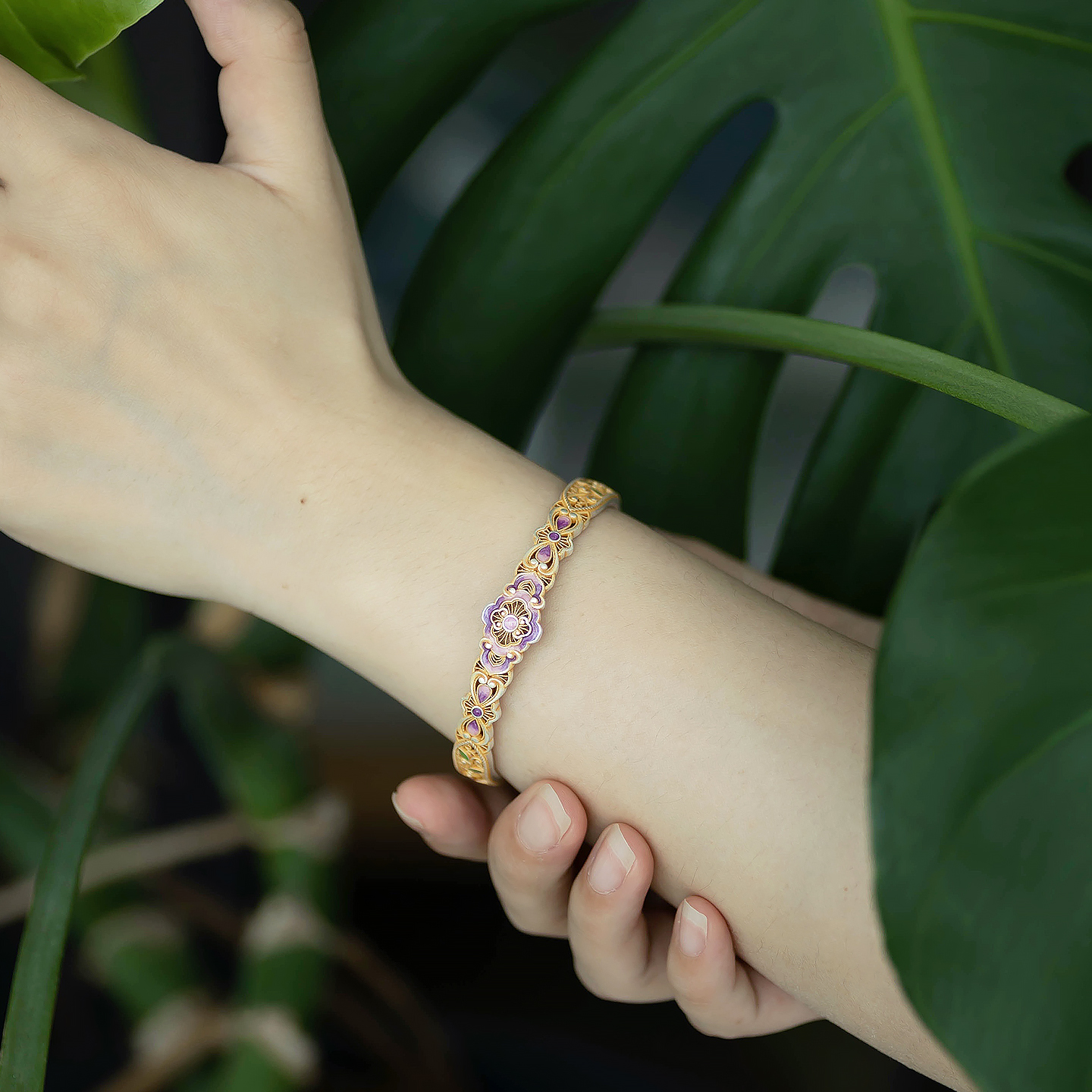 足银9999描金珐琅彩国风手镯