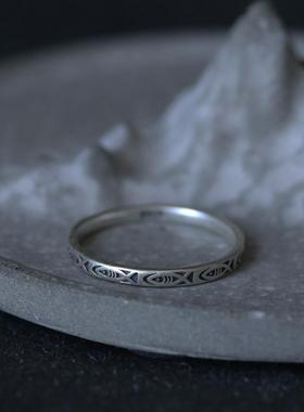 精雕鱼纹戒指纯银925民族风男女