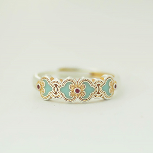 飞霜 足银9999珐琅彩如意戒指纯银新中式国风宫廷风百搭520礼物