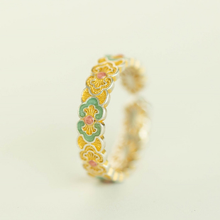 云梦 纯银足银9999珐琅彩云如意花丝蝴蝶开口戒指环新中式国风