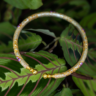 韶华 复古珐琅彩送礼 足银9999描金樱花葫芦手镯女实心开口新中式