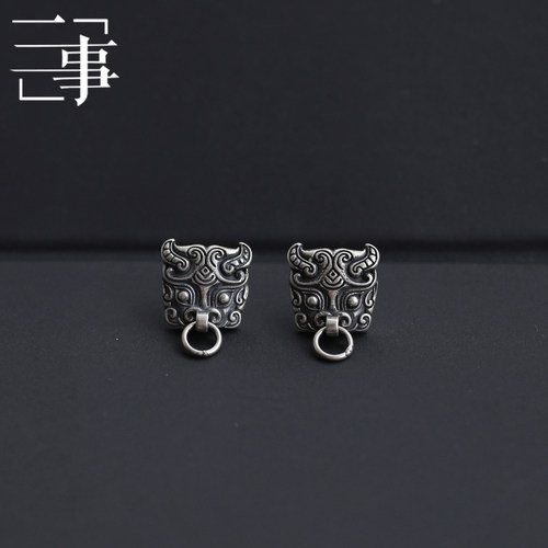 饕餮纹耳钉纯银复古男女通款