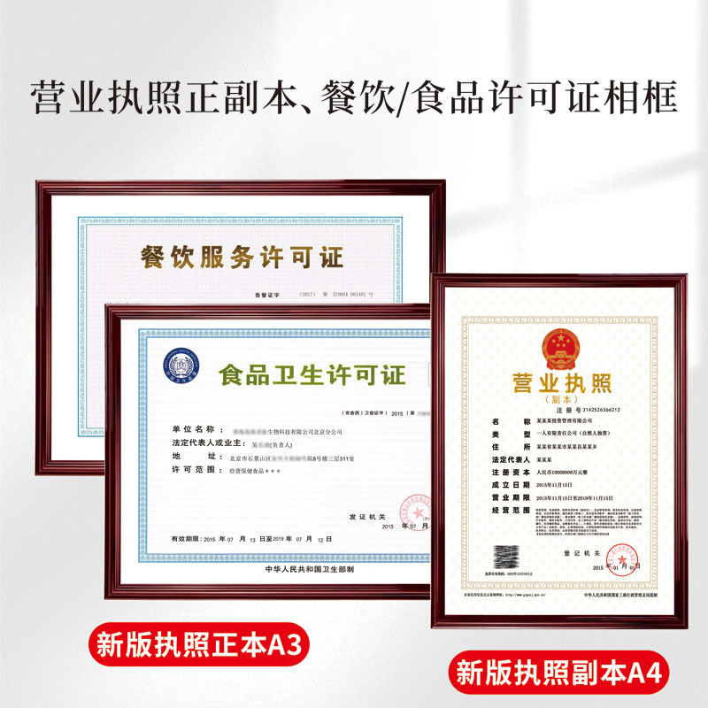 工商营业执照挂墙卫生许可证竖版
