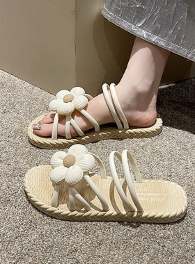 花朵凉鞋两穿休闲居家上班外出夏季凉拖鞋女外穿韩版潮流沙滩平底