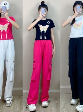 夏季时尚休闲百搭运动工装裤女宽松百搭潮流洋气