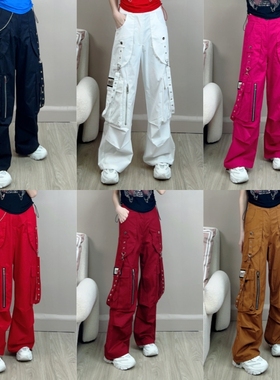 夏季新款百搭工装裤男女同款飘带裤时尚宽松广场舞曳步舞跳舞裤子