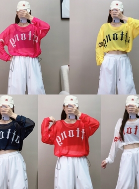 夏季新款网纱罩衫抽绳上衣透气吸汗时尚百搭广场舞曳步舞跳舞衣服