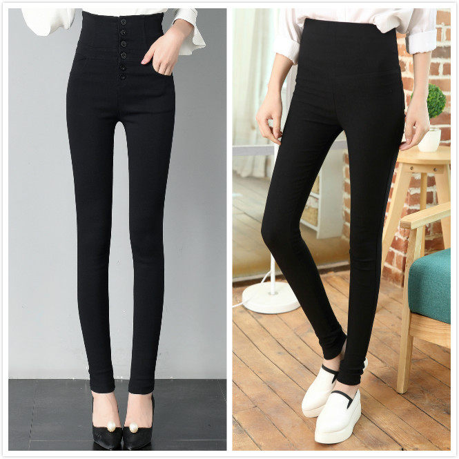 加长裤子女高个子打底裤女外穿秋冬加绒黑色高腰紧身小脚铅笔长裤