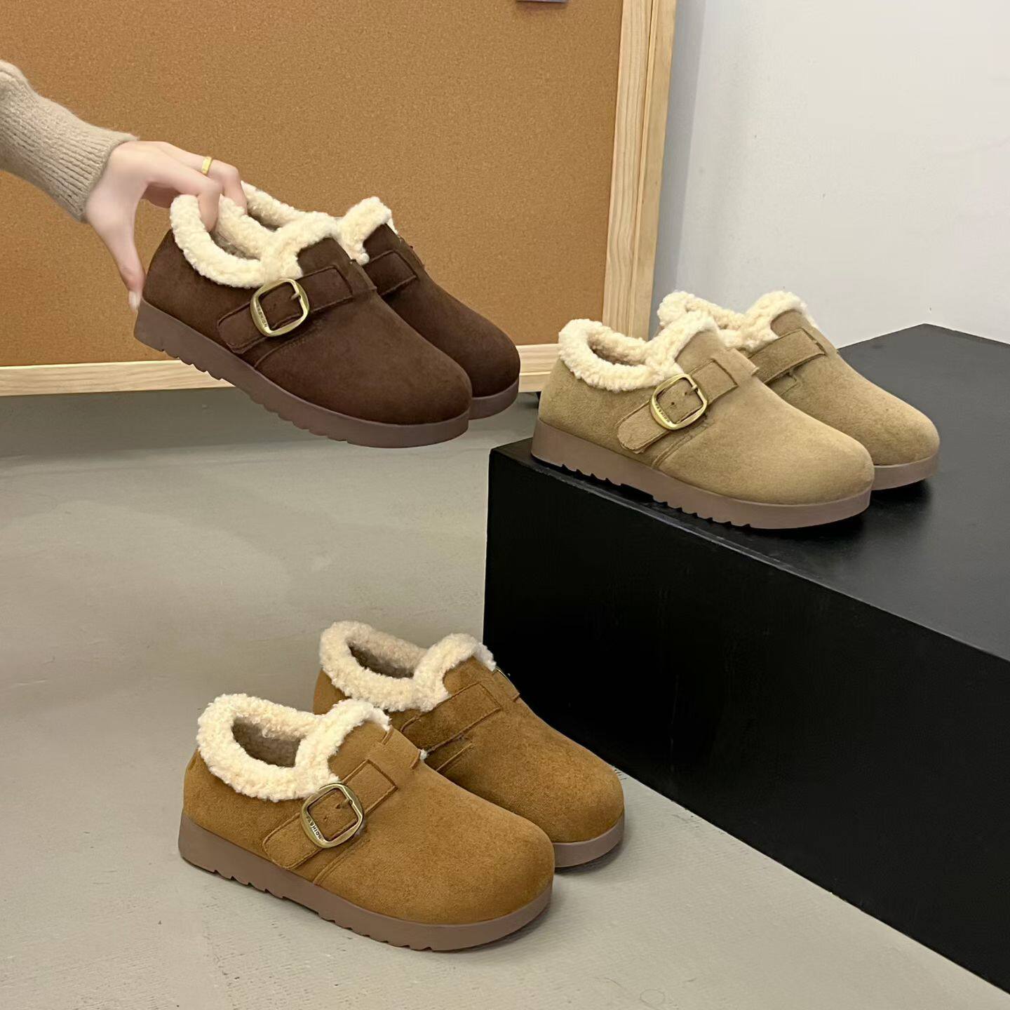 冬季新款8960-8平底勃肯鞋绒面加棉牛筋大底防滑耐磨百搭舒适