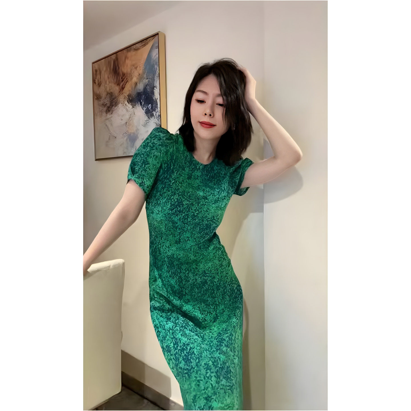 个性绝美不撞款绿色孔雀连衣裙夏