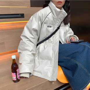 今年流行机车风pu皮棉服女冬季新款时尚立领加厚保暖小个子棉袄潮