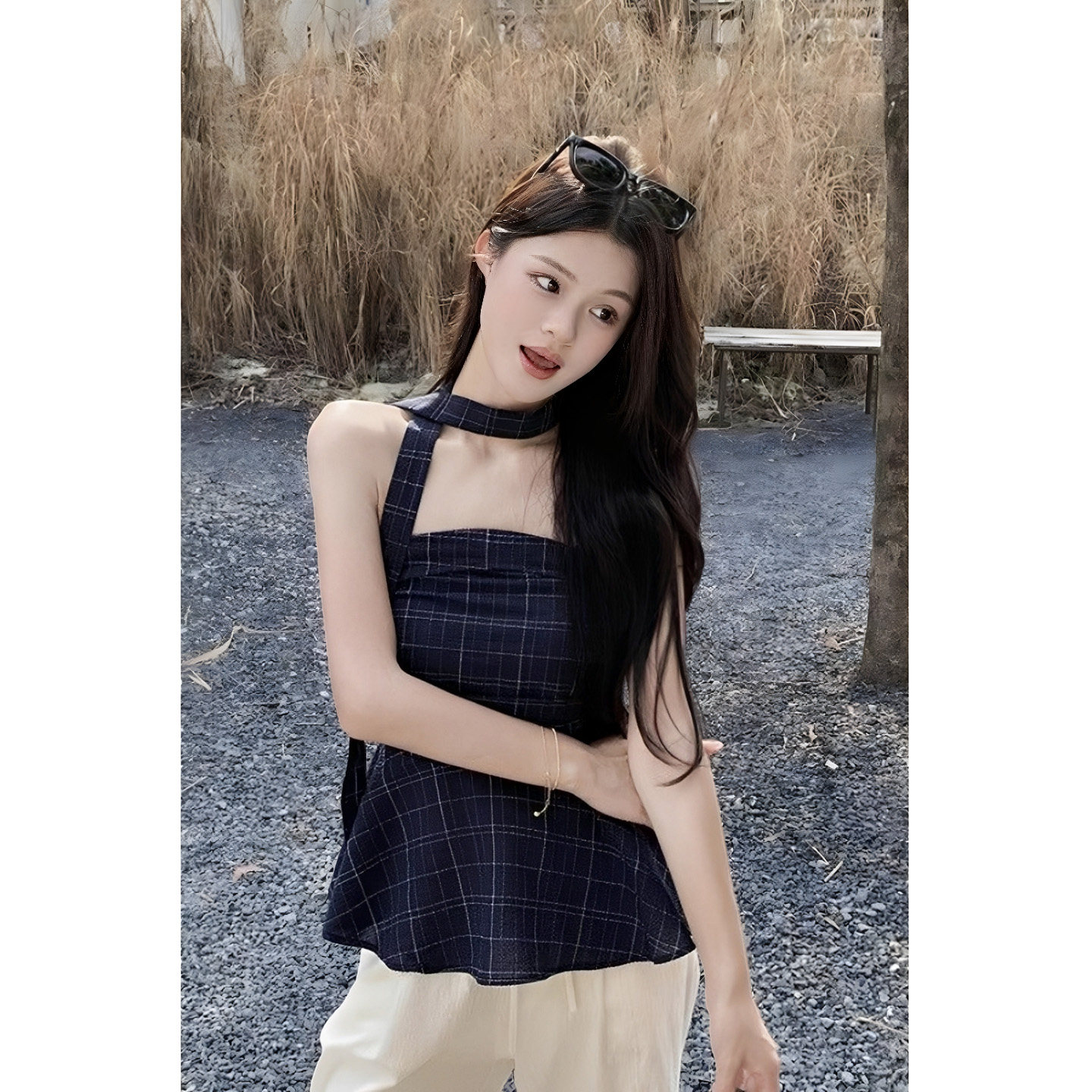 泰国绝美格子抹胸小衫女夏季名媛辣妹显瘦外穿短款露肩小背心上衣