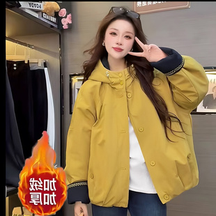 2026秋冬新款小个子不臃肿韩系巨好看连帽加绒外套女宽松百搭棉服