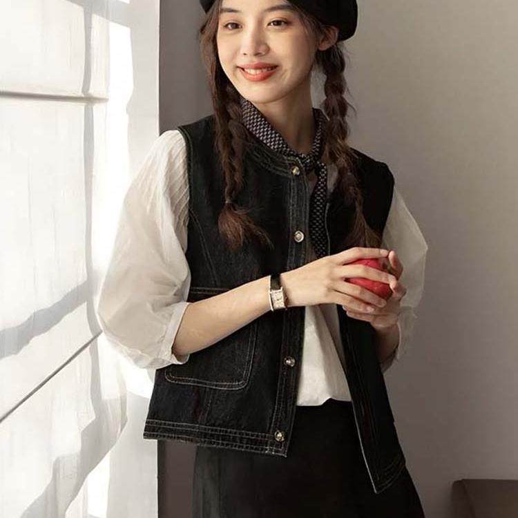 日系复古牛仔马甲女春夏新款今年流行爆款叠穿小个子马夹背心外搭