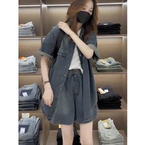 又酷又飒减龄韩系牛仔短裤套装女