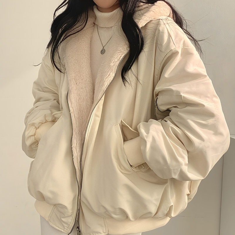独特绝美连帽加绒加厚外套棉衣女