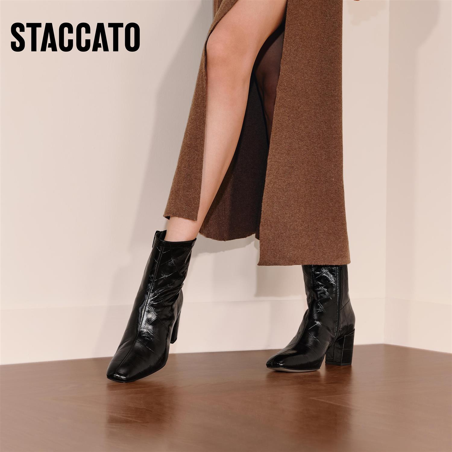 思加图2025新款优雅气质时装靴短靴高跟靴白色通勤女皮靴EYJ01DD5