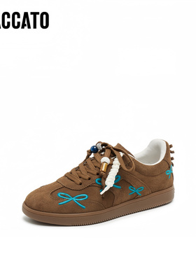 思加图2025新款蝴蝶音符德训鞋阿甘鞋银色休闲鞋平底鞋女EE933CM5