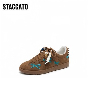 平底鞋 思加图2025新款 银色休闲鞋 阿甘鞋 女EE933CM5 蝴蝶音符德训鞋