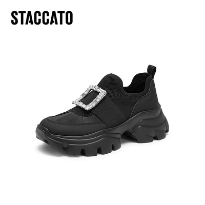 思加图2026新款老爹鞋厚底增高运动休闲鞋透气黑色女鞋子ECE91AM6