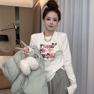 修身 趣味印花 剪裁显瘦一绝 软糯德绒 25秋冬内搭心机单品T恤女