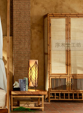 全藤编制衣柜进口粗玛瑙藤柜设计师艺术茶柜藤制书柜中式茶室柜子