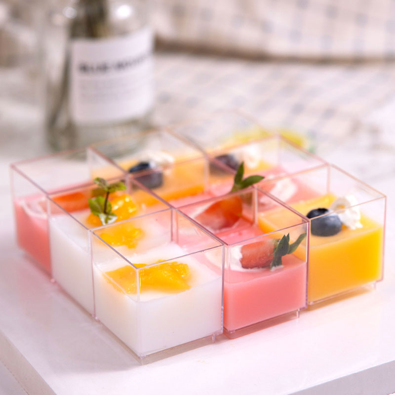 方形一次性塑料慕斯杯 布丁杯 果冻杯 提拉米苏杯透明甜品台100只