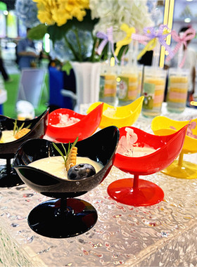 冰淇淋球高脚慕斯蛋糕布丁杯酸奶一次性塑料黑色婚礼创意甜品台